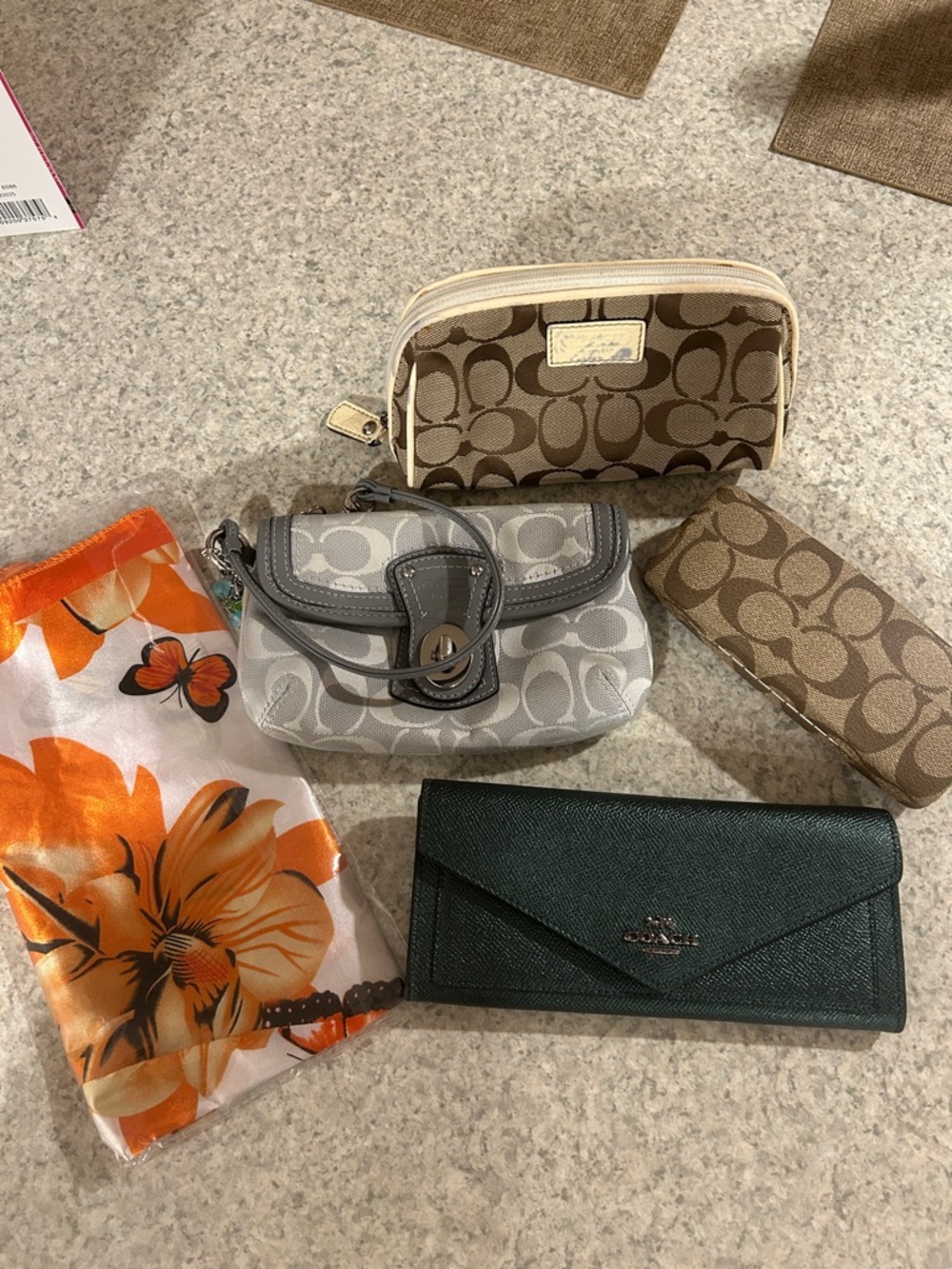 Coach Green Leather Envelope Wallet with Signature Canvas Accessories